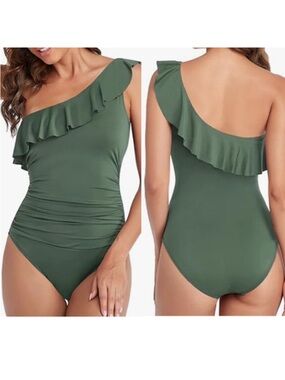 Hilor One-Shoulder Olive Green Women’s One-Piece Swimsuit